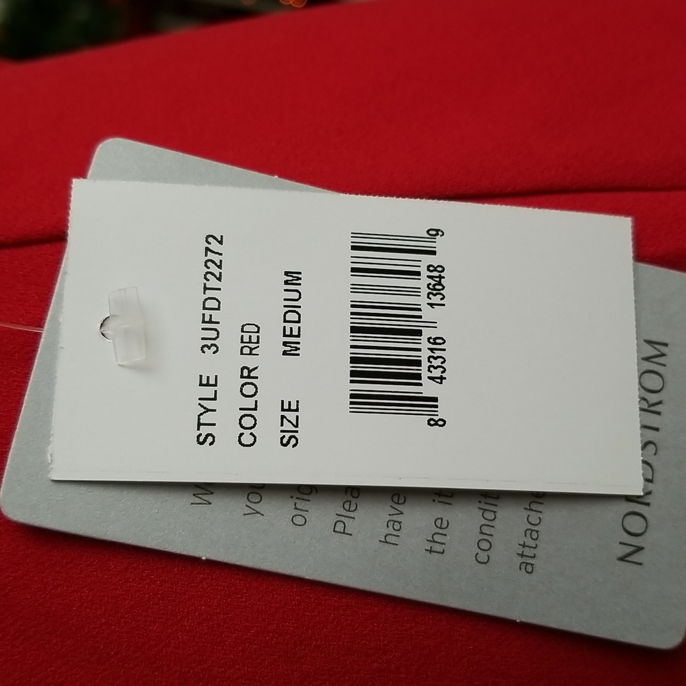Red Mini Dress with Puff Sleeves & V Wire Neckline - NWT - Picture 12 of 16